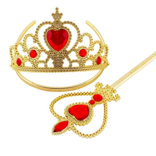 Vicloon Princess Dress-up Party Accessories, 7 Pcs Elsa Dress Up Accessories Set for Girls with Elsa Gloves, Princess Tiara, Earring, Magic Wand, Necklace