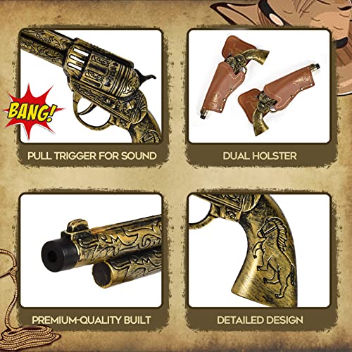 vamei 9 Pieces Cowboy Costume Accessories for Boys Girls Kids Cowboy Hat Bandanna Metal Sheriff Badge Belt Holster Western Cowboy Outfit Kit for Halloween Party Dress Up Pretend Play