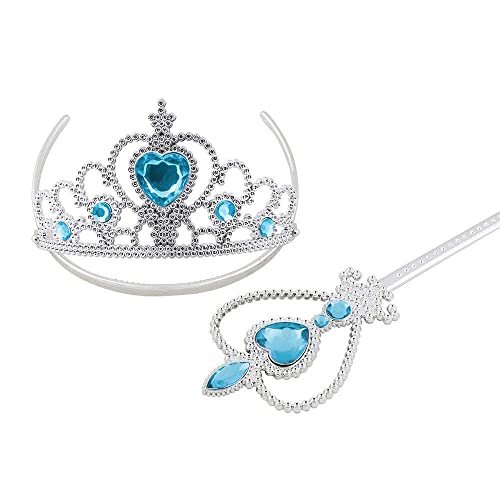 Vicloon Elsa Dress Up Accessories Set of 9, Elsa Gloves, Princess Crown, Ring, Earring, Magic Wand and Necklace (Blue)