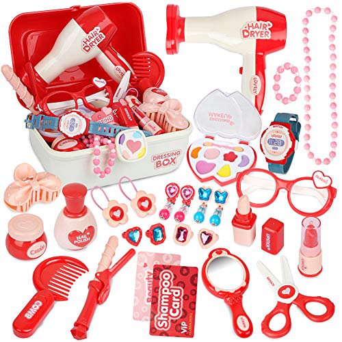 Sanlebi Pretend Makeup Set Jewelry Kit Princess Dress Up Kids Hairdressing Gift For 3 Year olds girls, 28 Pcs