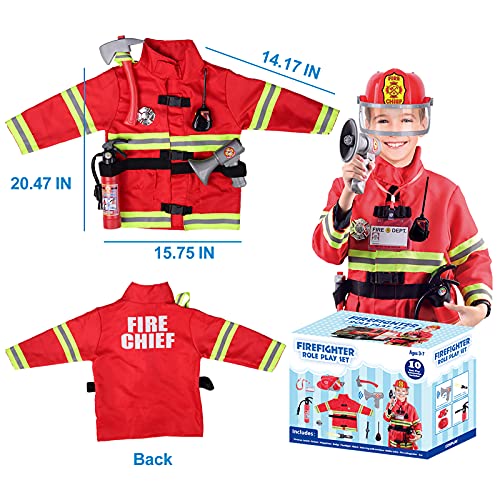 Lesheng space 10 piece Fireman Costume for Kids Firefighter pretend Role Play Dress-Up Kit for Children Fire Chief outfit with Accessories