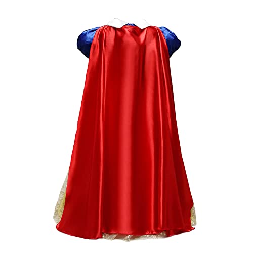 Beejirm Girl Snow White Costume with Princess Crown Wand Accessory, Princess Dress Up Carnival Birthday Party Fancy Dress (110 3-4Years)