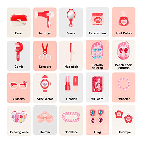 Sanlebi Pretend Makeup Set Jewelry Kit Princess Dress Up Kids Hairdressing Gift For 3 Year olds girls, 28 Pcs