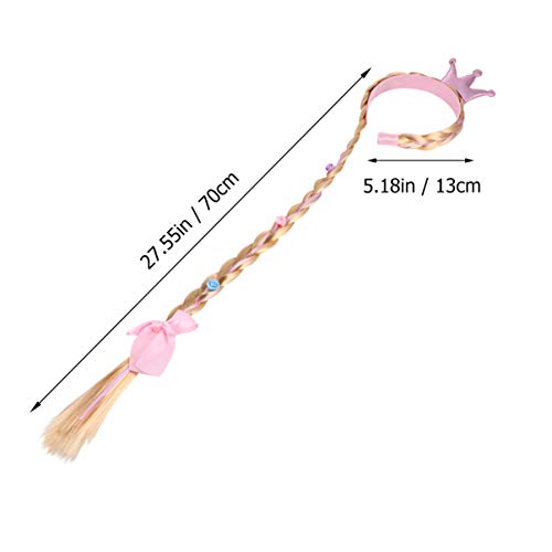 TOYANDONA Kids Crown Headband Long Hair Princess Hairpiece Cosplay Braided Wigs for Girls Princess Dress Up Accessories Rosy