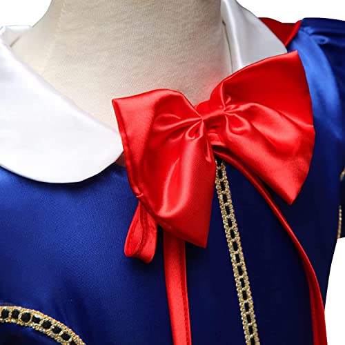 Beejirm Girl Snow White Costume with Princess Crown Wand Accessory, Princess Dress Up Carnival Birthday Party Fancy Dress (110 3-4Years)