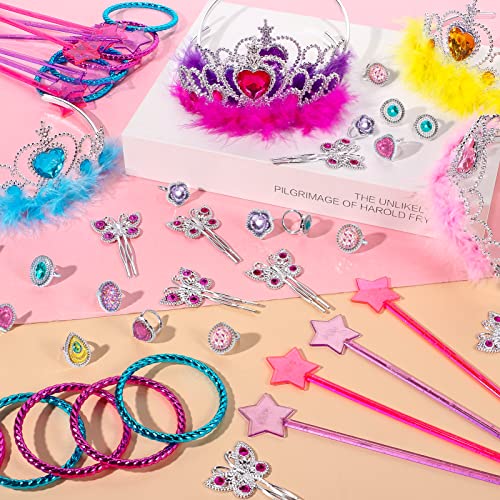 vamei 80pcs Princess Party Bag Fillers for Girls Princess Dress Up Pretend Play Jewellery Toy Princess Crown Star Wand Butterfly Hair Clips Tattoos Princess Accessories Party Favours for Kids Girls