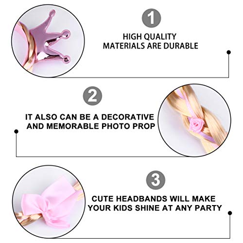 TOYANDONA Kids Crown Headband Long Hair Princess Hairpiece Cosplay Braided Wigs for Girls Princess Dress Up Accessories Rosy