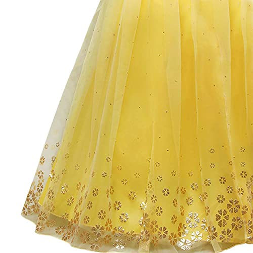 Beejirm Girl Snow White Costume with Princess Crown Wand Accessory, Princess Dress Up Carnival Birthday Party Fancy Dress (110 3-4Years)
