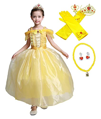 Lito Angels Princess Costume Fancy Dress Up Birthday Party Outfit with Accessories for Girls Kids Age 4-5 Years Yellow