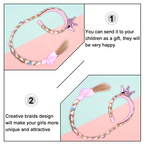 TOYANDONA Kids Crown Headband Long Hair Princess Hairpiece Cosplay Braided Wigs for Girls Princess Dress Up Accessories Rosy