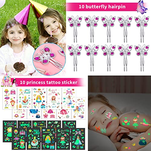 vamei 80pcs Princess Party Bag Fillers for Girls Princess Dress Up Pretend Play Jewellery Toy Princess Crown Star Wand Butterfly Hair Clips Tattoos Princess Accessories Party Favours for Kids Girls