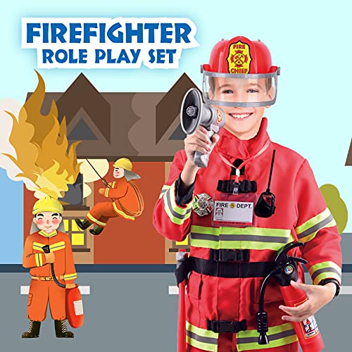 Lesheng space 10 piece Fireman Costume for Kids Firefighter pretend Role Play Dress-Up Kit for Children Fire Chief outfit with Accessories
