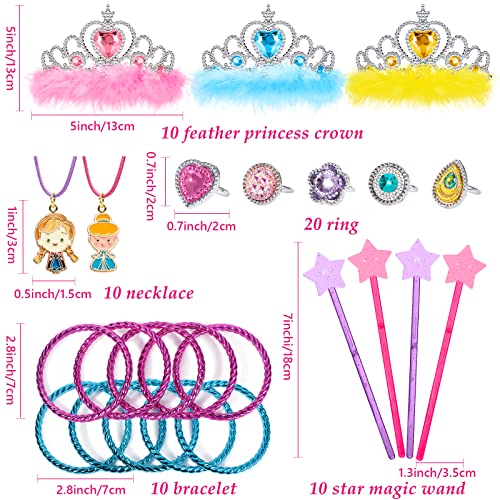 vamei 80pcs Princess Party Bag Fillers for Girls Princess Dress Up Pretend Play Jewellery Toy Princess Crown Star Wand Butterfly Hair Clips Tattoos Princess Accessories Party Favours for Kids Girls
