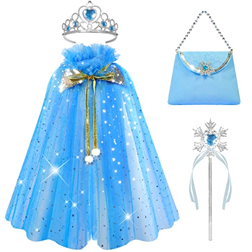 LOYO Princess Dress Up Accessories for Girls, Kids Cape with Princess Crown, Fancy Dress Up for Kids, Princess Costumes for Girls Age 3 4 5 6 7 Birthday Gift Halloween