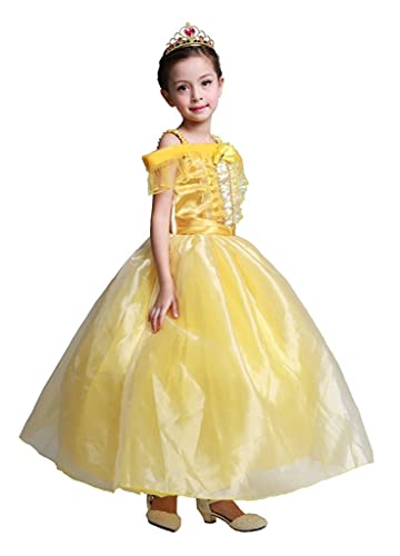 Lito Angels Princess Costume Fancy Dress Up Birthday Party Outfit with Accessories for Girls Kids Age 4-5 Years Yellow