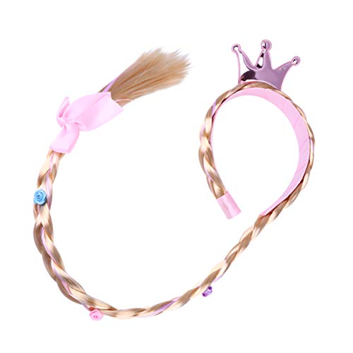 TOYANDONA Kids Crown Headband Long Hair Princess Hairpiece Cosplay Braided Wigs for Girls Princess Dress Up Accessories Rosy