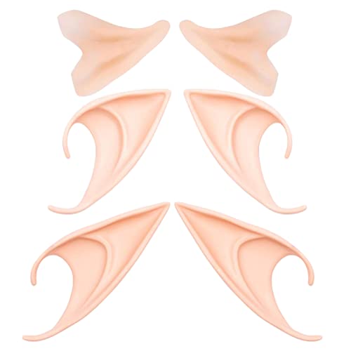 FUKPO 3 Pairs Elf Ears, Latex Elf Ears Adult Fairy Ears Soft Pointed Prosthetic Goblin Ears Anime Dress Up Costume Accessories, Elf Ears Kids Pixie Ears Christmas Halloween Cosplay Masquerade