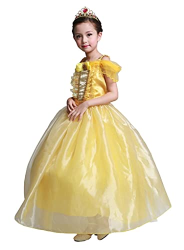 Lito Angels Princess Costume Fancy Dress Up Birthday Party Outfit with Accessories for Girls Kids Age 4-5 Years Yellow