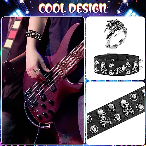 Heyu-Lotus 8 Pcs Punk Gothic Rocker Costume Set Disco Rock Star Fancy Dress Kids Boys and Girls Costume Accessories with Gloves, ring, Bracelet, Bandana for Women Men Adult Halloween Party Supplies