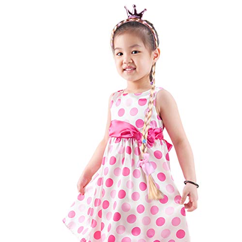 TOYANDONA Kids Crown Headband Long Hair Princess Hairpiece Cosplay Braided Wigs for Girls Princess Dress Up Accessories Rosy