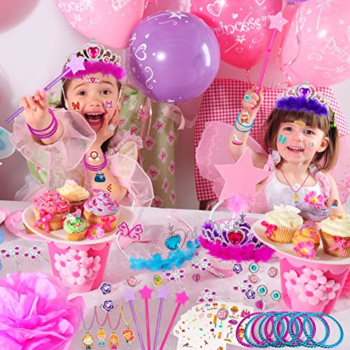 vamei 80pcs Princess Party Bag Fillers for Girls Princess Dress Up Pretend Play Jewellery Toy Princess Crown Star Wand Butterfly Hair Clips Tattoos Princess Accessories Party Favours for Kids Girls