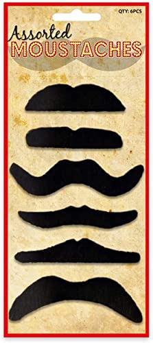 6 x Fake Moustache - False Stick On Moustache For Adults Fancy Dress | Cowboy, Mexican Moustache Costume Accessory Dress Up Men Women Kids | 70s 80s 90s Fake Tash | Children's Fancy Dress Boys Kids