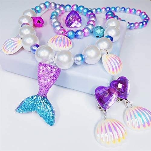 Yiran Girls Magical Mermaid Jewelry Set with Gift Box Candy Bracelet Mermaid Tail Necklaces Earrings and Ring For Girls Play Pretend Dress Up Favors Gift for Christmas And Birthday