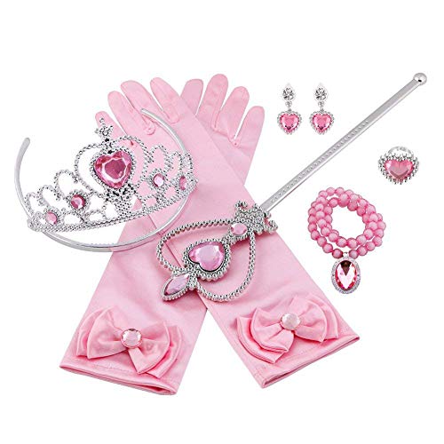 Vicloon Princess Costumes Set of 8 Pieces Gift From Princess Crown, Gloves, Magic Wand, Necklace, Ring, Earrings for 3-9 Years