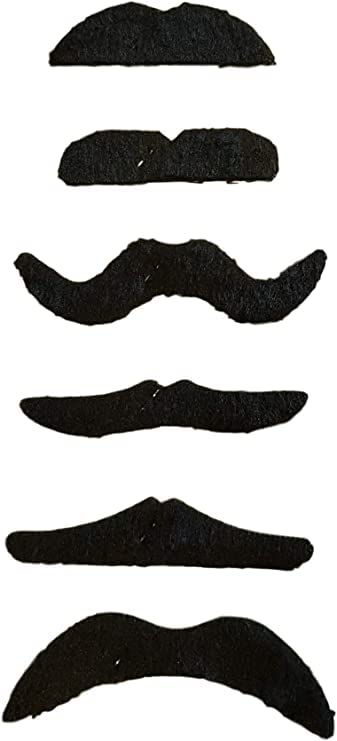 6 x Fake Moustache - False Stick On Moustache For Adults Fancy Dress | Cowboy, Mexican Moustache Costume Accessory Dress Up Men Women Kids | 70s 80s 90s Fake Tash | Children's Fancy Dress Boys Kids