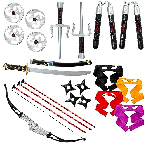 Dress Up America Weapons Kit Toys Includes Katana, Bow & Arrow, Eye Masks & More-Ninja Warrior Costume Accessory Set For Kids, Multicolor, One Size