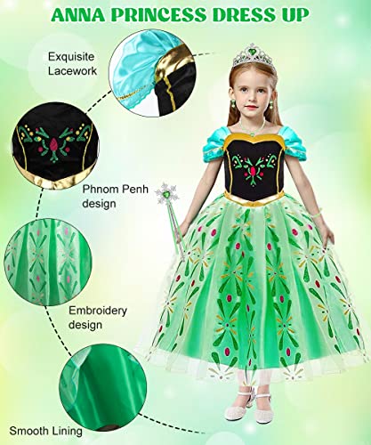 TOLOYE Kids Princess Costumes, Elas Anna Dress Up for Girls Dress Up for Girls with Crown Fairy Wand Necklace Elsa Dress Up Accessories Sets for Birthday Party Bridesmaid Cosplay Pageant (130)