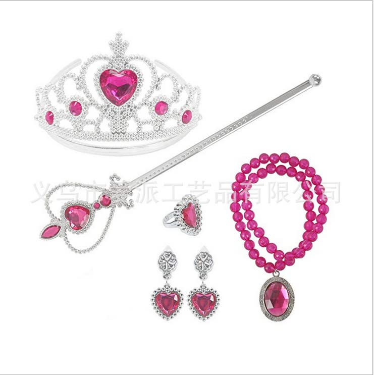 AdoraDouble Aurora Princess Dress Up Accessories Tiara Crown Wand Necklaces Presents for Kids Girls Sleeping Beauty Anna Role Play Supplies 3-10 Y,Red