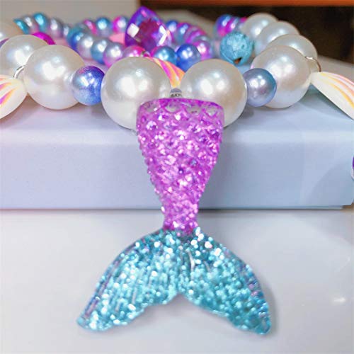 Yiran Girls Magical Mermaid Jewelry Set with Gift Box Candy Bracelet Mermaid Tail Necklaces Earrings and Ring For Girls Play Pretend Dress Up Favors Gift for Christmas And Birthday