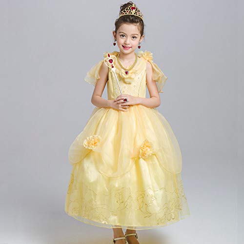 Vicloon Elsa Dress Up Accessories Set, 7 Pcs Princess Dress-up Party Accessories for Girls with Elsa Gloves, Princess Tiara, Earring, Magic Wand, Necklace(Yellow)