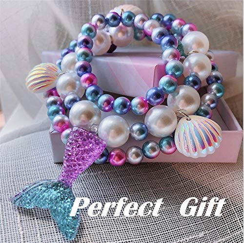 Yiran Girls Magical Mermaid Jewelry Set with Gift Box Candy Bracelet Mermaid Tail Necklaces Earrings and Ring For Girls Play Pretend Dress Up Favors Gift for Christmas And Birthday