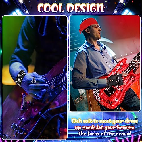 Heyu-Lotus 8 Pcs Punk Gothic Rocker Costume Set Disco Rock Star Fancy Dress Kids Boys and Girls Costume Accessories with Gloves, ring, Bracelet, Bandana for Women Men Adult Halloween Party Supplies