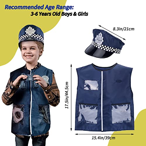 Kobeela Police Costume for Kids, Police Officer Dress Up Outfit with Vest, Hat, Toy Accessories for 3-6 Years Old Boys and Girls Halloween Role Play, Christmas Gifts