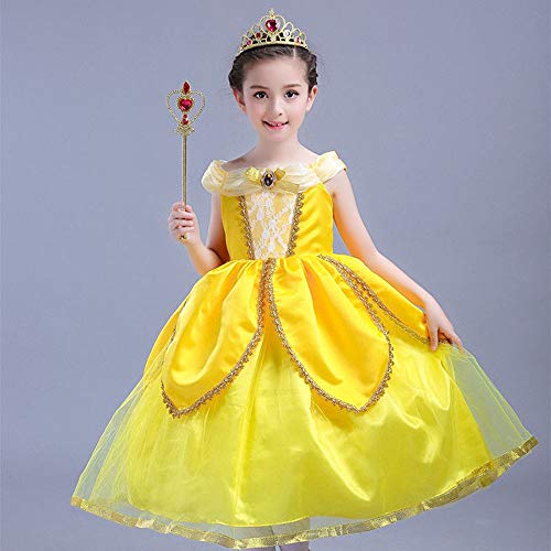 Vicloon Elsa Dress Up Accessories Set, 7 Pcs Princess Dress-up Party Accessories for Girls with Elsa Gloves, Princess Tiara, Earring, Magic Wand, Necklace(Yellow)