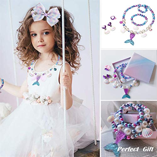 Yiran Girls Magical Mermaid Jewelry Set with Gift Box Candy Bracelet Mermaid Tail Necklaces Earrings and Ring For Girls Play Pretend Dress Up Favors Gift for Christmas And Birthday