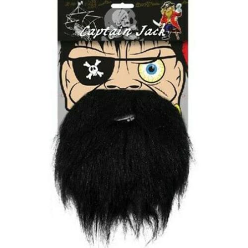 JKG® Fake Black Beard And Moustache Set - Captain Jack Pirate Beard For Fancy Dress | Adults Beard Moustache Costume | Men's Women's Beach Party Costume Accessory | Book Day Kids Dress Up Beard