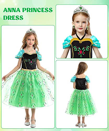 TOLOYE Kids Princess Costumes, Elas Anna Dress Up for Girls Dress Up for Girls with Crown Fairy Wand Necklace Elsa Dress Up Accessories Sets for Birthday Party Bridesmaid Cosplay Pageant (130)