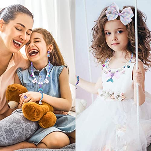 Kids Mermaid Jewelry Set, Mermaid Tail Necklace Bracelet Ring Earrings, Mermaid Princess Dress Up Set, Mermaid Jewellery for Girls, Kids Jewelry Toys Set for Mermaid Dress Up, Party, Birthday Gifts