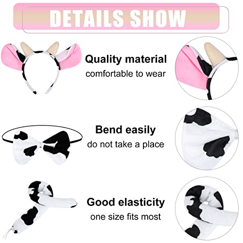 Ailesiy Pink Cow Costume Set with Black White Polka Dot Tutu Skirt Cow Ear Headband Tail Bow Tie Cow Cosplay Set Dress Up Halloween Cosplay Party Accessories for Boys Girls