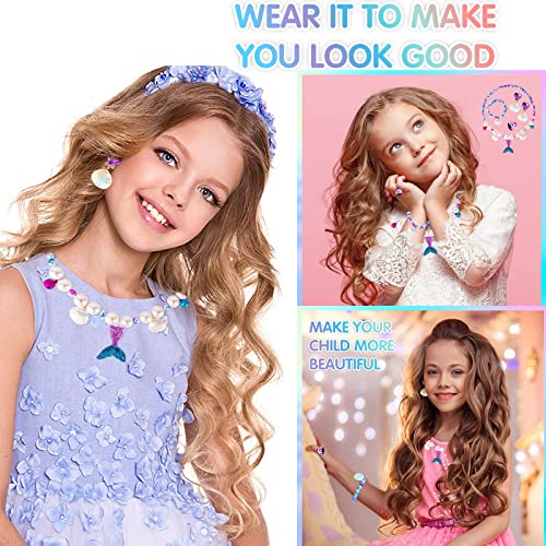 Kids Mermaid Jewelry Set, Mermaid Tail Necklace Bracelet Ring Earrings, Mermaid Princess Dress Up Set, Mermaid Jewellery for Girls, Kids Jewelry Toys Set for Mermaid Dress Up, Party, Birthday Gifts