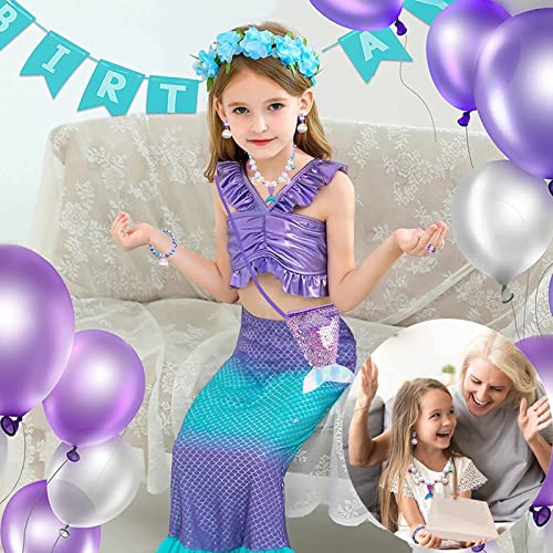 Kids Mermaid Jewelry Set, Mermaid Tail Necklace Bracelet Ring Earrings, Mermaid Princess Dress Up Set, Mermaid Jewellery for Girls, Kids Jewelry Toys Set for Mermaid Dress Up, Party, Birthday Gifts