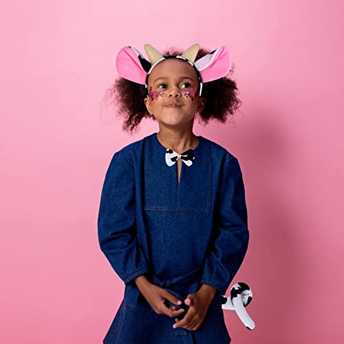 Ailesiy Pink Cow Costume Set with Black White Polka Dot Tutu Skirt Cow Ear Headband Tail Bow Tie Cow Cosplay Set Dress Up Halloween Cosplay Party Accessories for Boys Girls