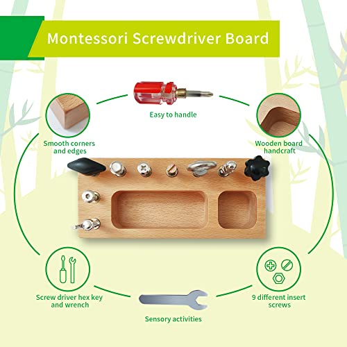 Montessori Toys for 3+ year old, Montessori Screwdriver Board, Kids Wooden Toys, Fine Motor Skills Toys, Sensory Toys for Toddlers, Preschool Learning Toys for Toddler Travel