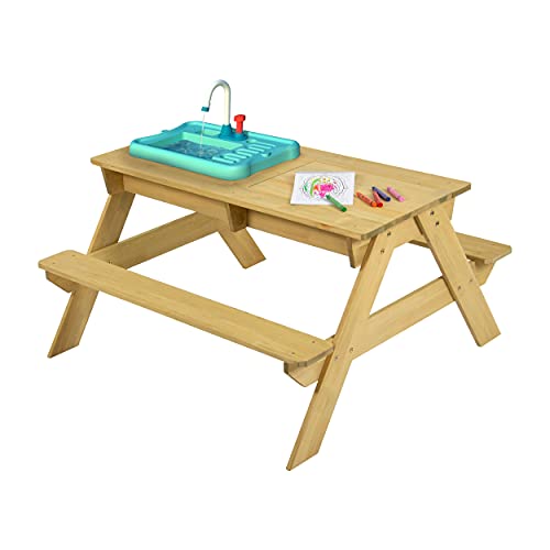 TP Toys, Multi Activity Kids Picnic Table for Boys and Girls 2+, Includes Watertable with Working Water Tap, Sandbox with Cover, Convertible Craft Table Top, Outdoor Activities, 130 x 137 x 138 cm