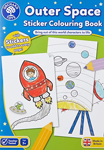 Orchard Toys Outer Space Sticker Colouring Book, Educational Activity Book, Space, Space Colouring Book, Kids Age 3 Years +, Perfect for Parties
