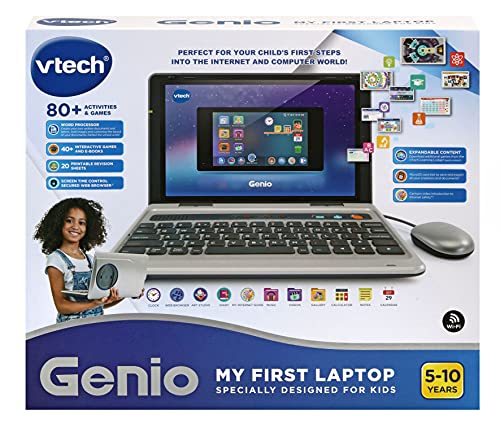 VTech Genio My First Laptop, Silver, Educational Laptop for Kids with 80+ Activities and Games, Kids Laptop with Art Studio and Revision Tools, Educational Toy for Kids, Laptop for Children 5 Years +